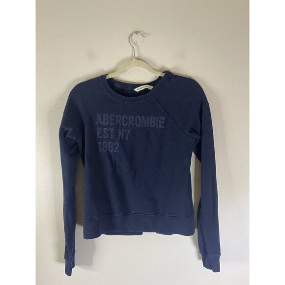 Abercrombie & Fitch Graphic Sweatshirt Crew Neck Navy Blue Y2K Size Small - Picture 2 of 7